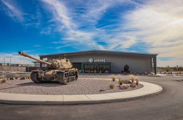 Old world war one tank in front of the Tucson Military Vehicle Museum